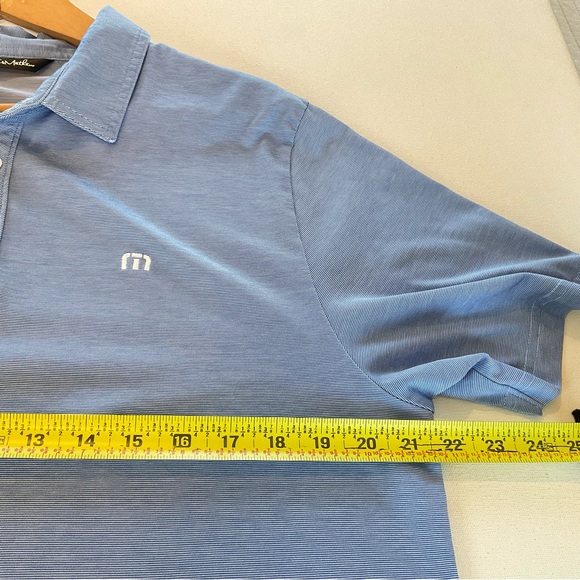 Travis Mathew Golf Polo Men’s L Blue Micro Stripe Pima Performance Short Sleeve - Picture 10 of 11